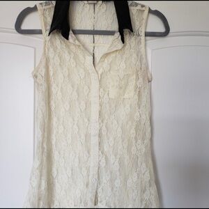 Belle Du Jour Lace Top with Faux Leather Collar